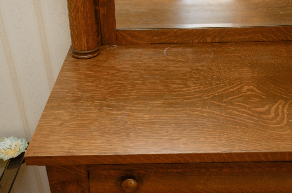 Antique Victorian Empire Style Oak Sideboard with Mirror