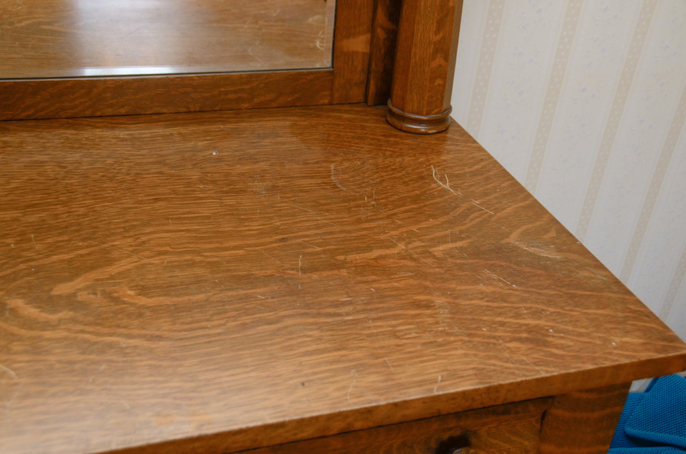 Antique Victorian Empire Style Oak Sideboard with Mirror