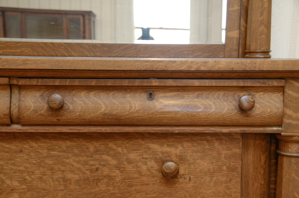 Antique Victorian Empire Style Oak Sideboard with Mirror