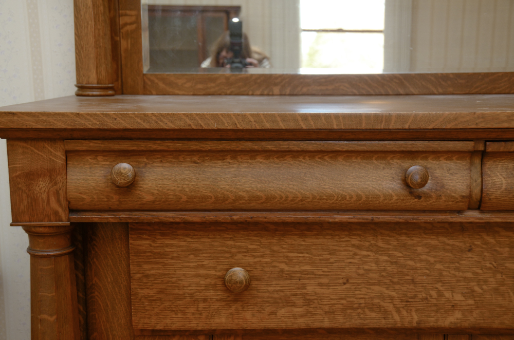 Antique Victorian Empire Style Oak Sideboard with Mirror