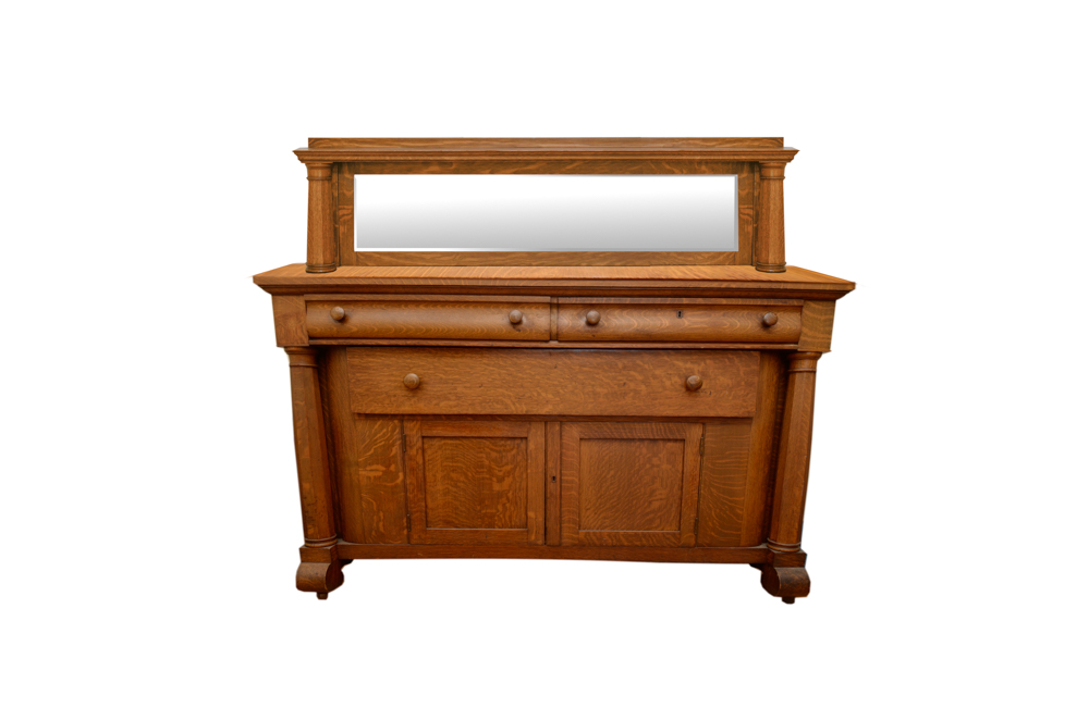 Antique Victorian Empire Style Oak Sideboard with Mirror