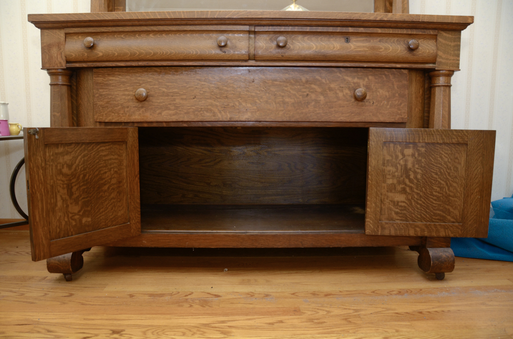 Antique Victorian Empire Style Oak Sideboard with Mirror