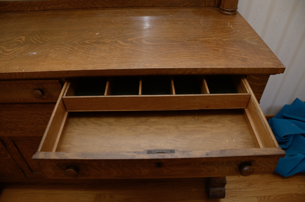 Antique Victorian Empire Style Oak Sideboard with Mirror