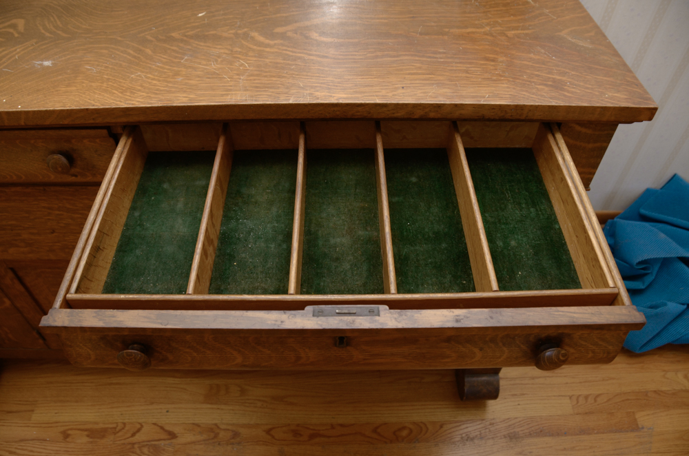 Antique Victorian Empire Style Oak Sideboard with Mirror