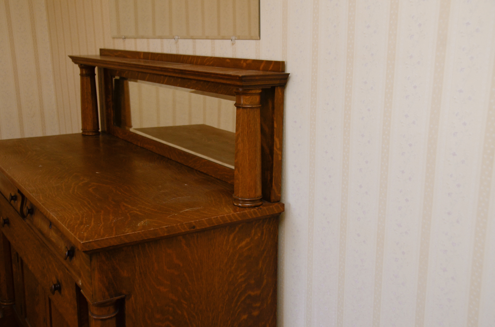 Antique Victorian Empire Style Oak Sideboard with Mirror
