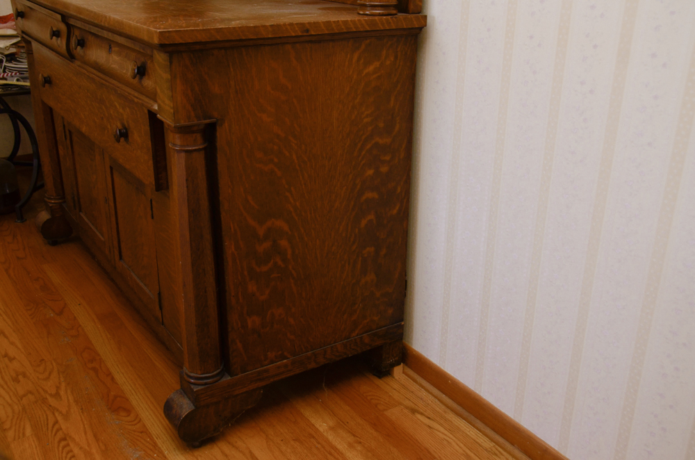 Antique Victorian Empire Style Oak Sideboard with Mirror