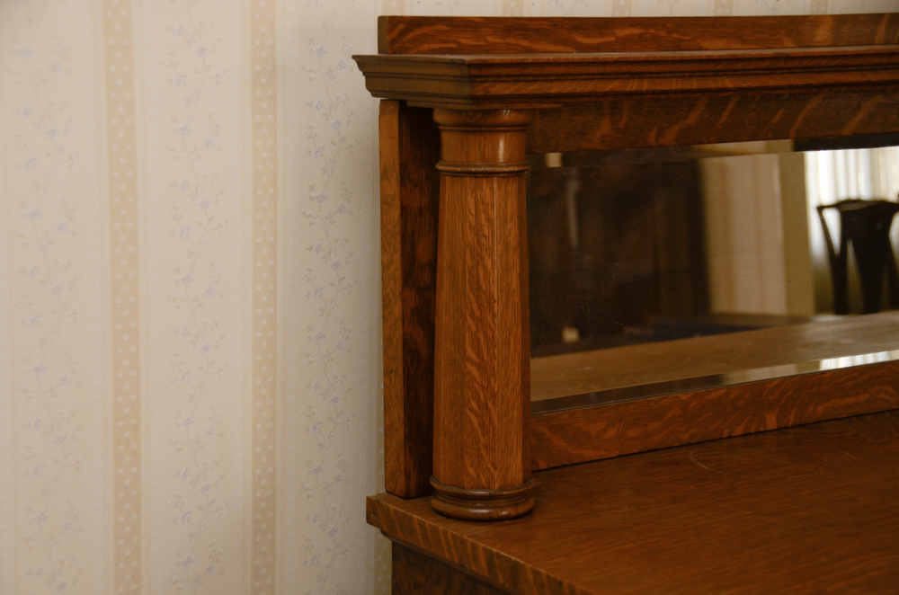 Antique Victorian Empire Style Oak Sideboard with Mirror
