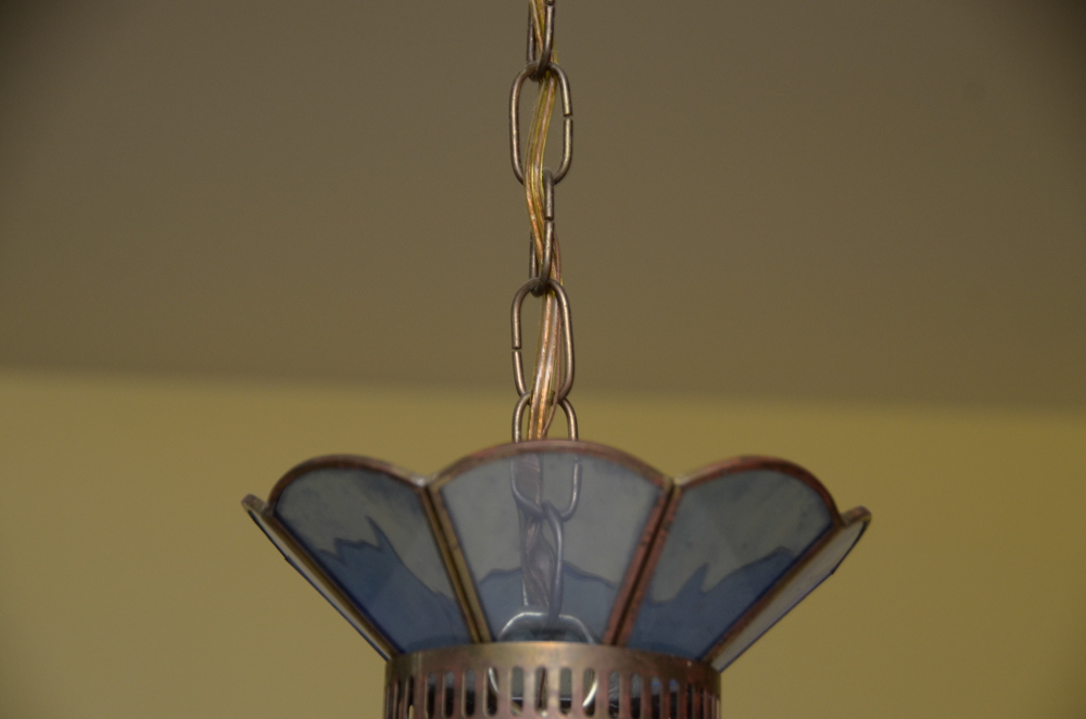 Vintage Blue and White Glass Pendant Light