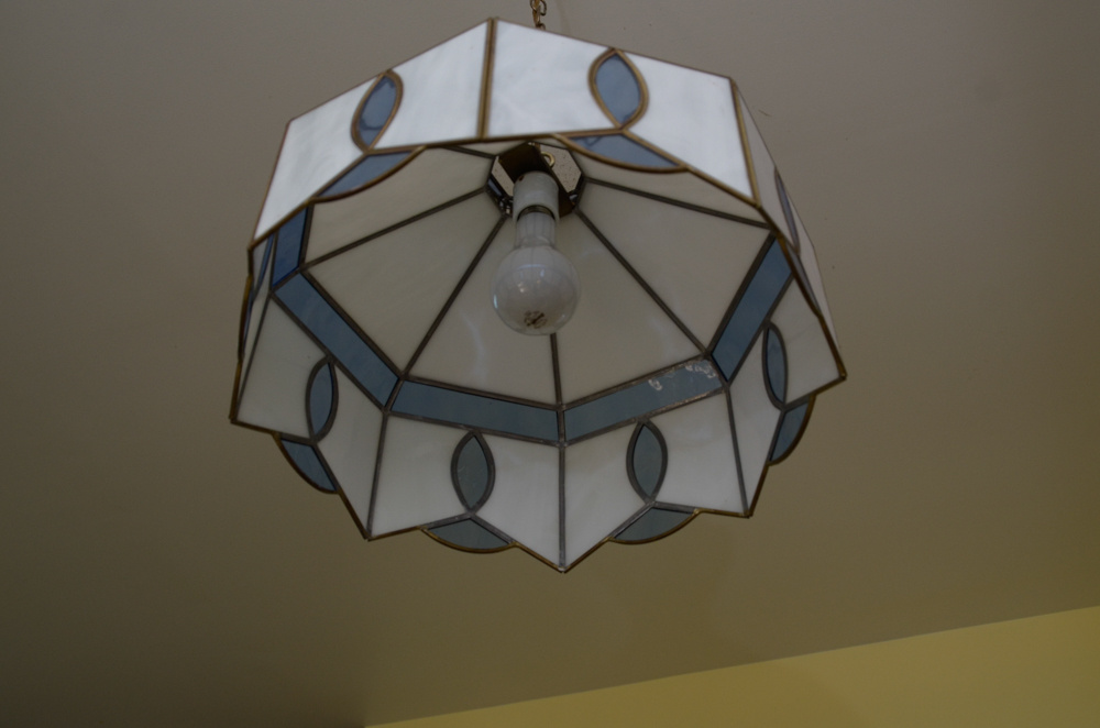 Vintage Blue and White Glass Pendant Light