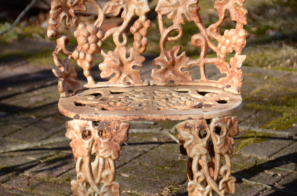 Cast Iron Bench, Armchair, Side Chair and Table