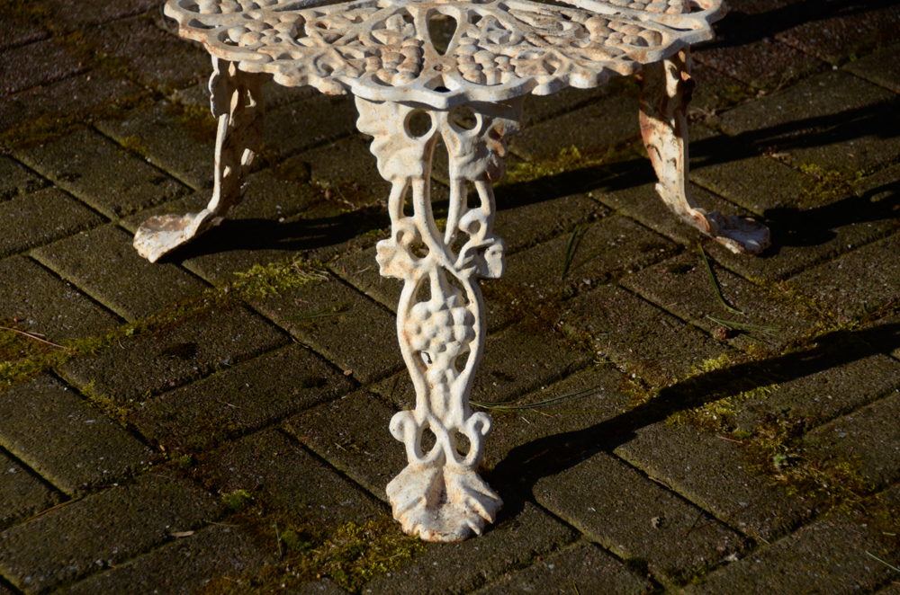 Cast Iron Bench, Armchair, Side Chair and Table