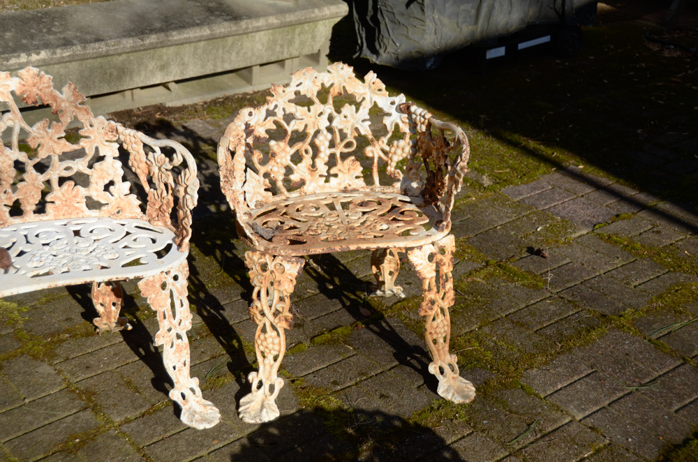 Cast Iron Bench, Armchair, Side Chair and Table