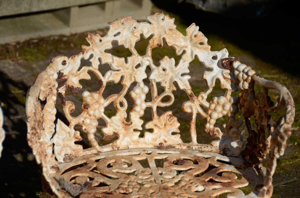 Cast Iron Bench, Armchair, Side Chair and Table