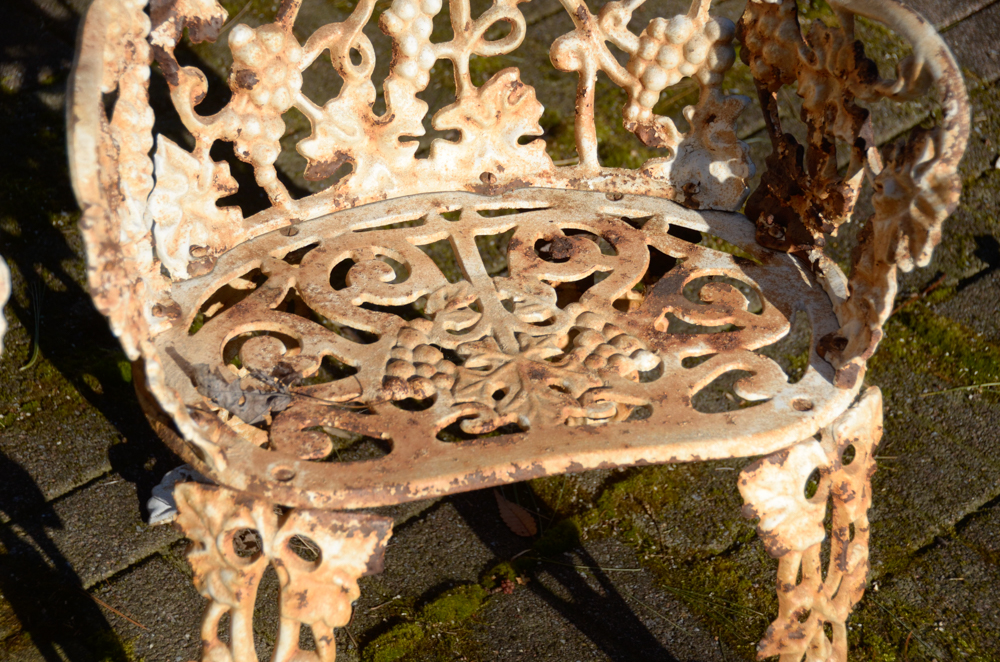 Cast Iron Bench, Armchair, Side Chair and Table