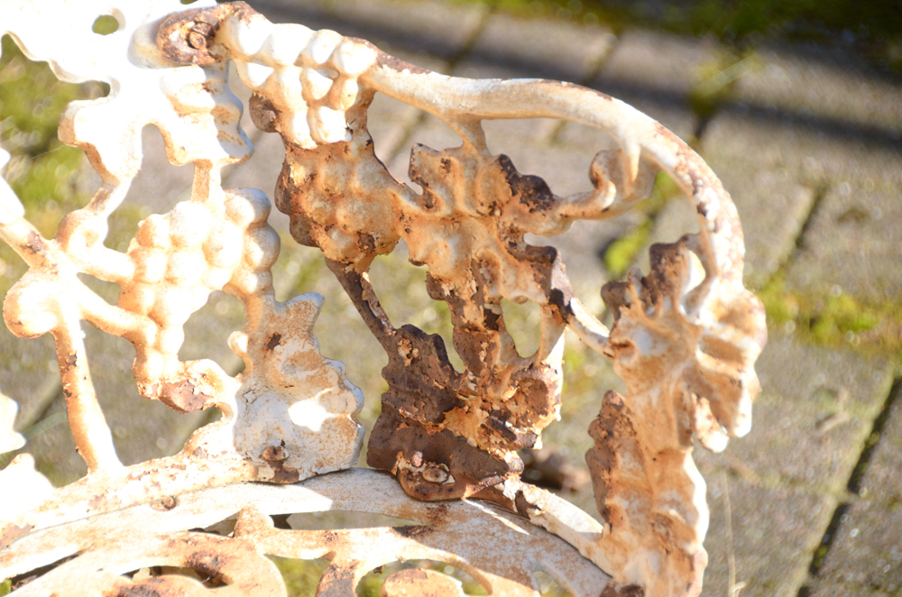 Cast Iron Bench, Armchair, Side Chair and Table
