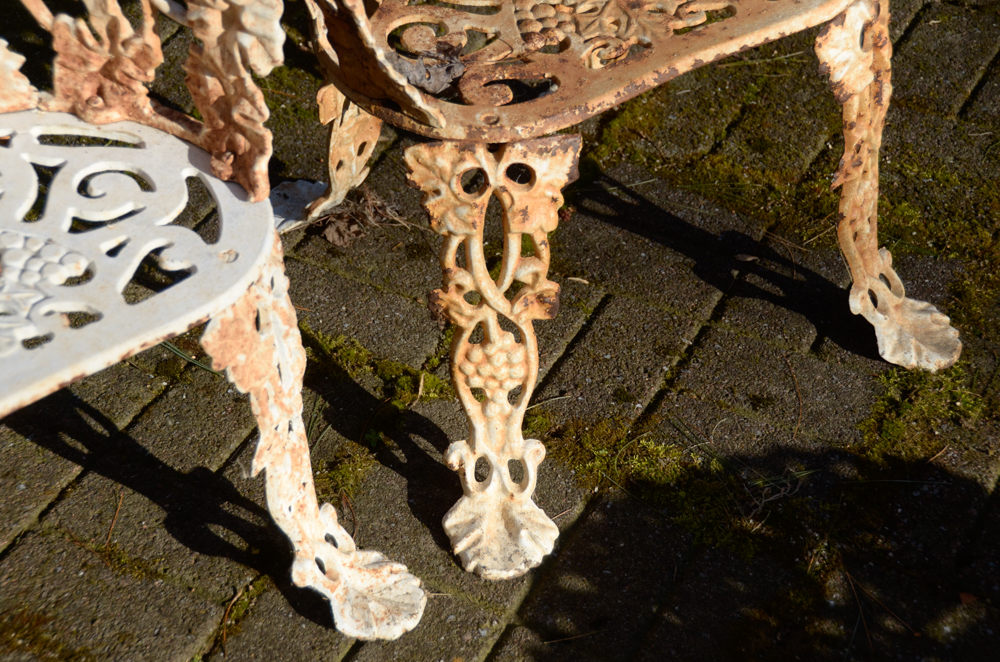 Cast Iron Bench, Armchair, Side Chair and Table