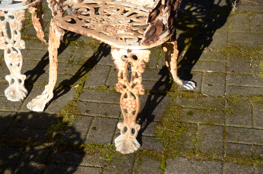Cast Iron Bench, Armchair, Side Chair and Table