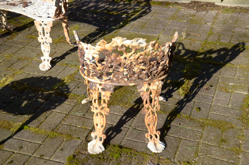 Cast Iron Bench, Armchair, Side Chair and Table