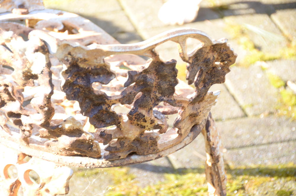 Cast Iron Bench, Armchair, Side Chair and Table