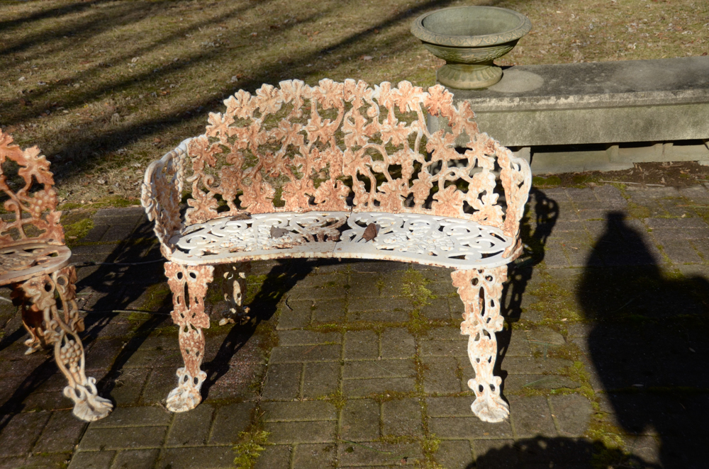 Cast Iron Bench, Armchair, Side Chair and Table