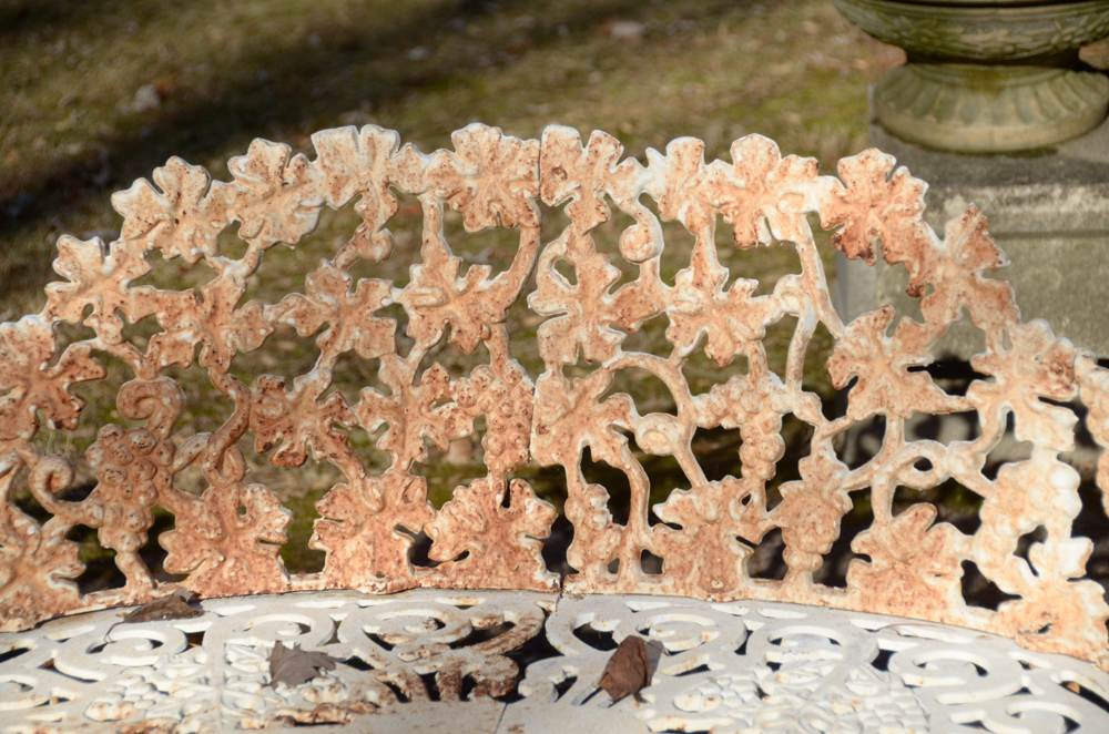 Cast Iron Bench, Armchair, Side Chair and Table