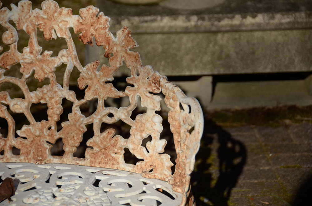 Cast Iron Bench, Armchair, Side Chair and Table