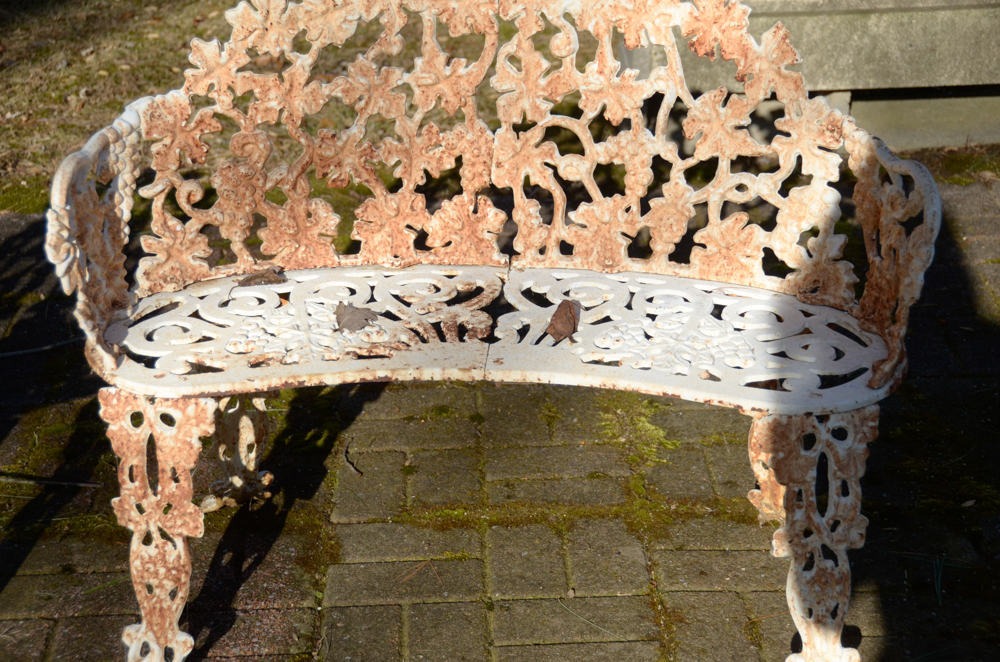 Cast Iron Bench, Armchair, Side Chair and Table