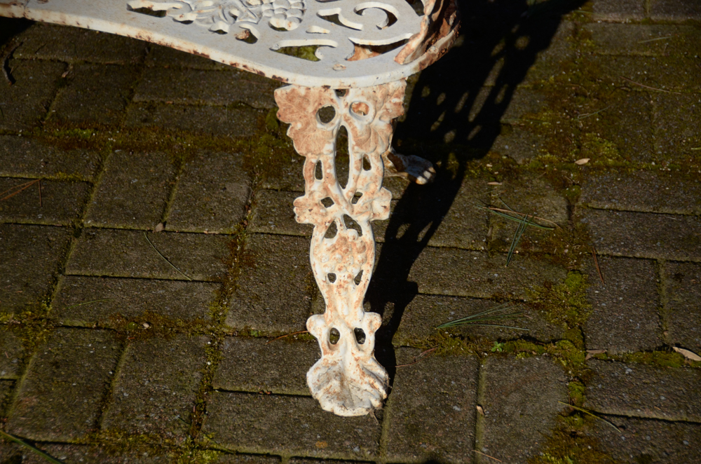 Cast Iron Bench, Armchair, Side Chair and Table