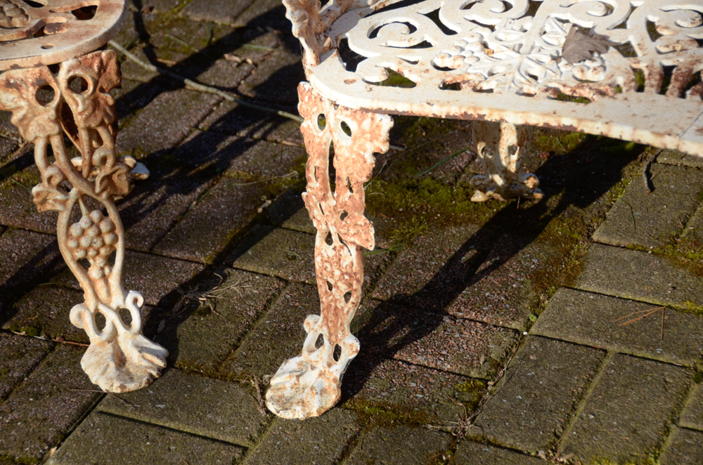 Cast Iron Bench, Armchair, Side Chair and Table