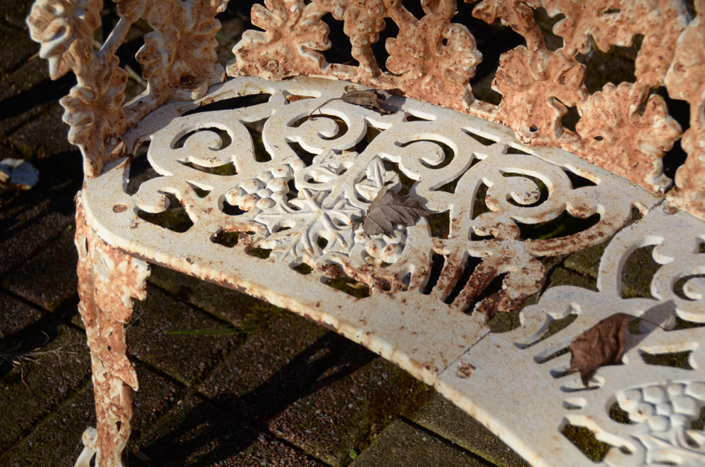 Cast Iron Bench, Armchair, Side Chair and Table