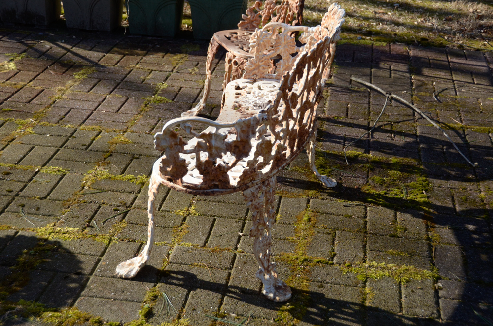 Cast Iron Bench, Armchair, Side Chair and Table