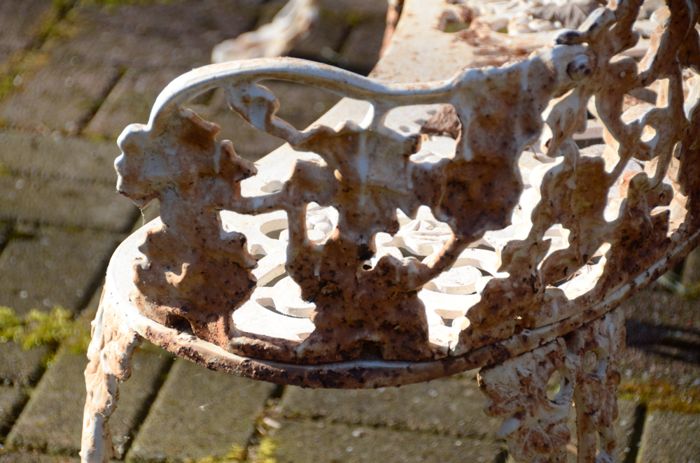 Cast Iron Bench, Armchair, Side Chair and Table