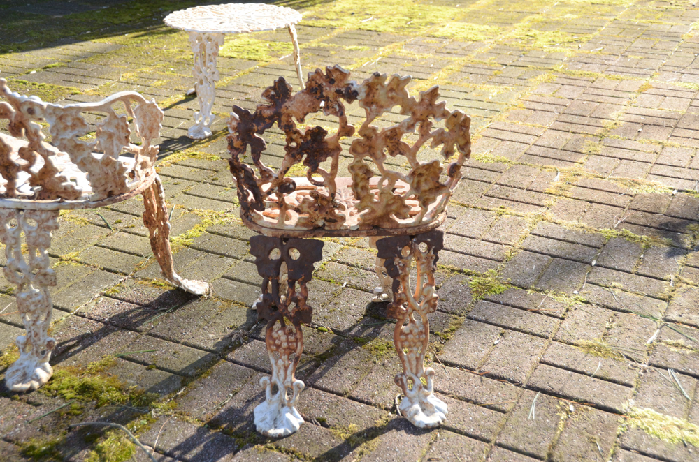 Cast Iron Bench, Armchair, Side Chair and Table