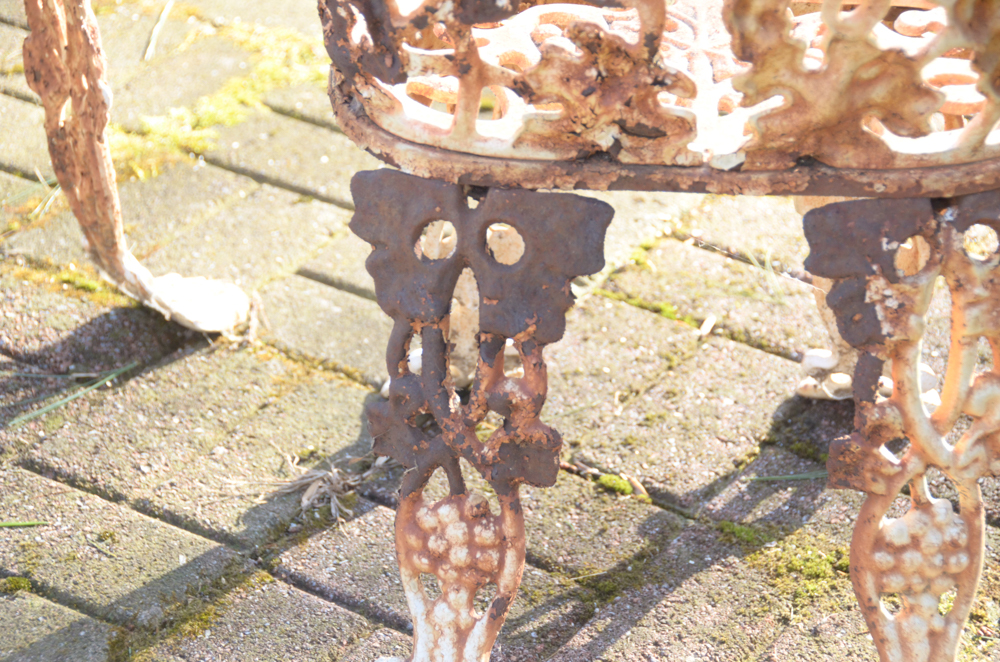 Cast Iron Bench, Armchair, Side Chair and Table