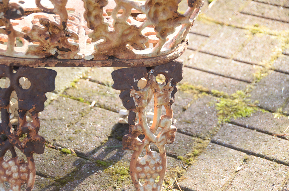 Cast Iron Bench, Armchair, Side Chair and Table