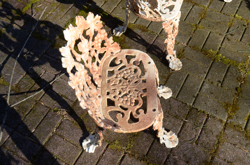 Cast Iron Bench, Armchair, Side Chair and Table