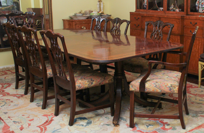 Federal Style Dining Table from Baker Furniture and Chippendale Style Chairs