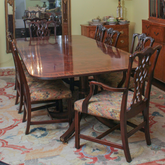 Federal Style Dining Table from Baker Furniture and Chippendale Style Chairs