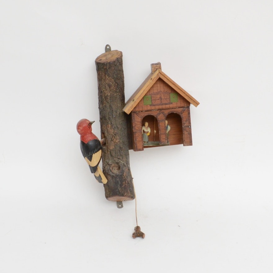 Folk Art Woodpecker and Cottage