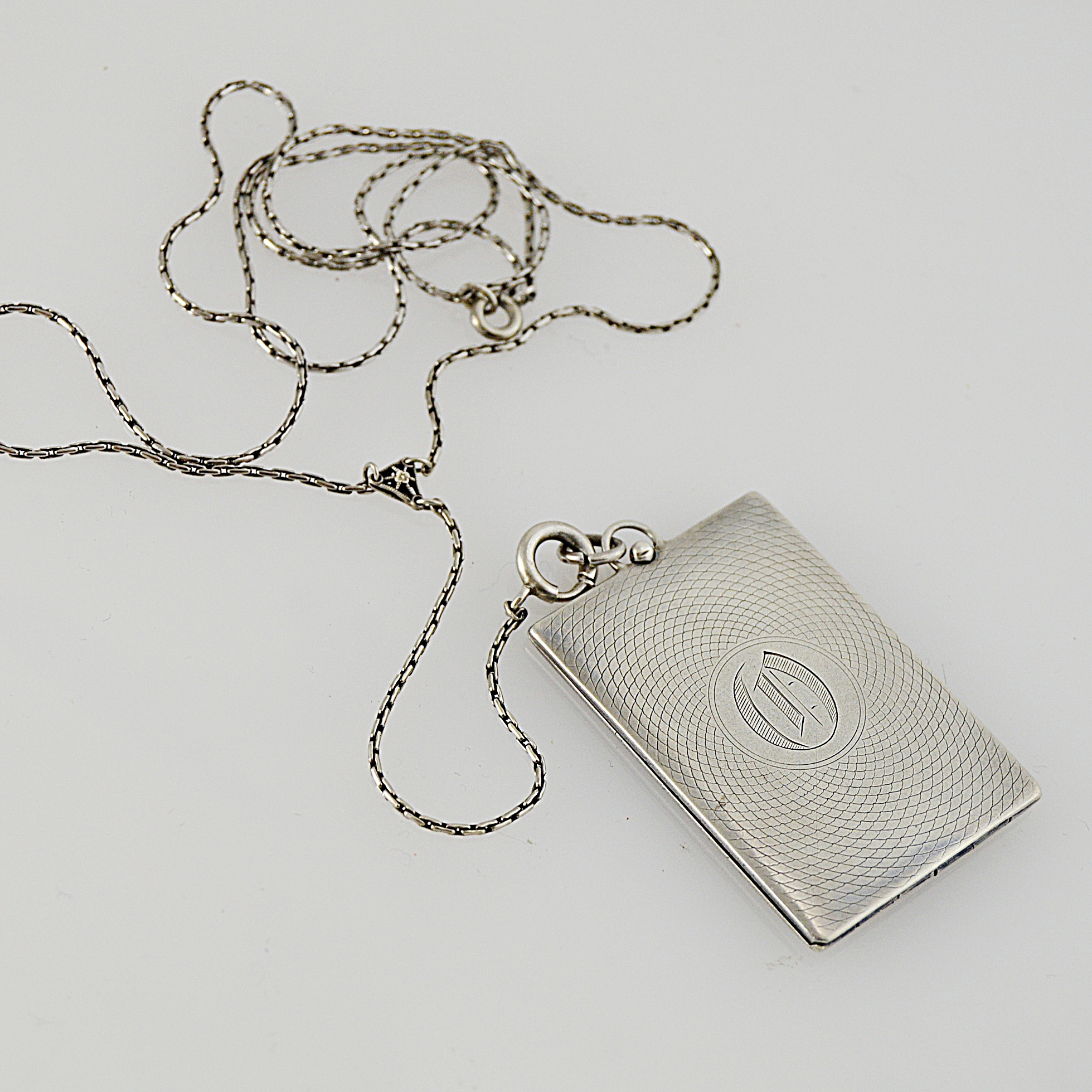 Edwardian Wolcott Sterling Silver Locket Pendant Necklace