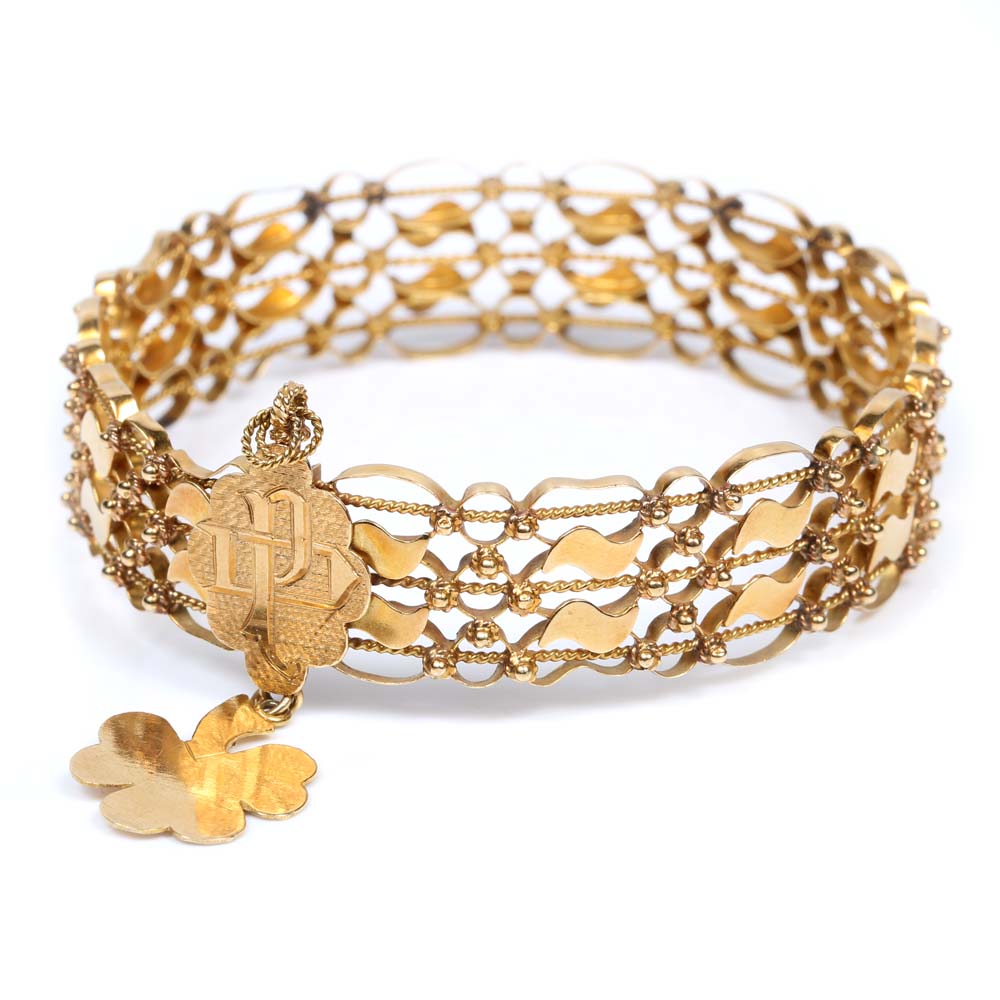 Vintage 18K Yellow Gold Bracelet and Charm