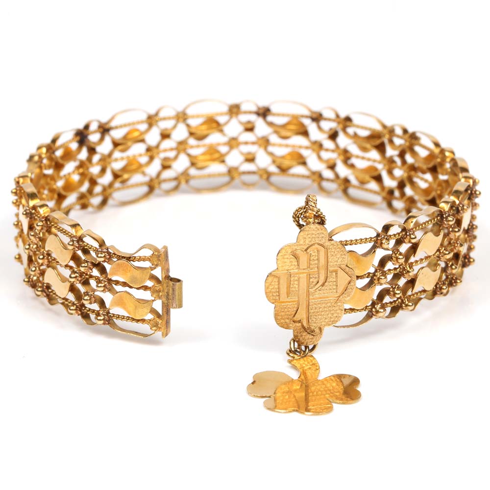 Vintage 18K Yellow Gold Bracelet and Charm