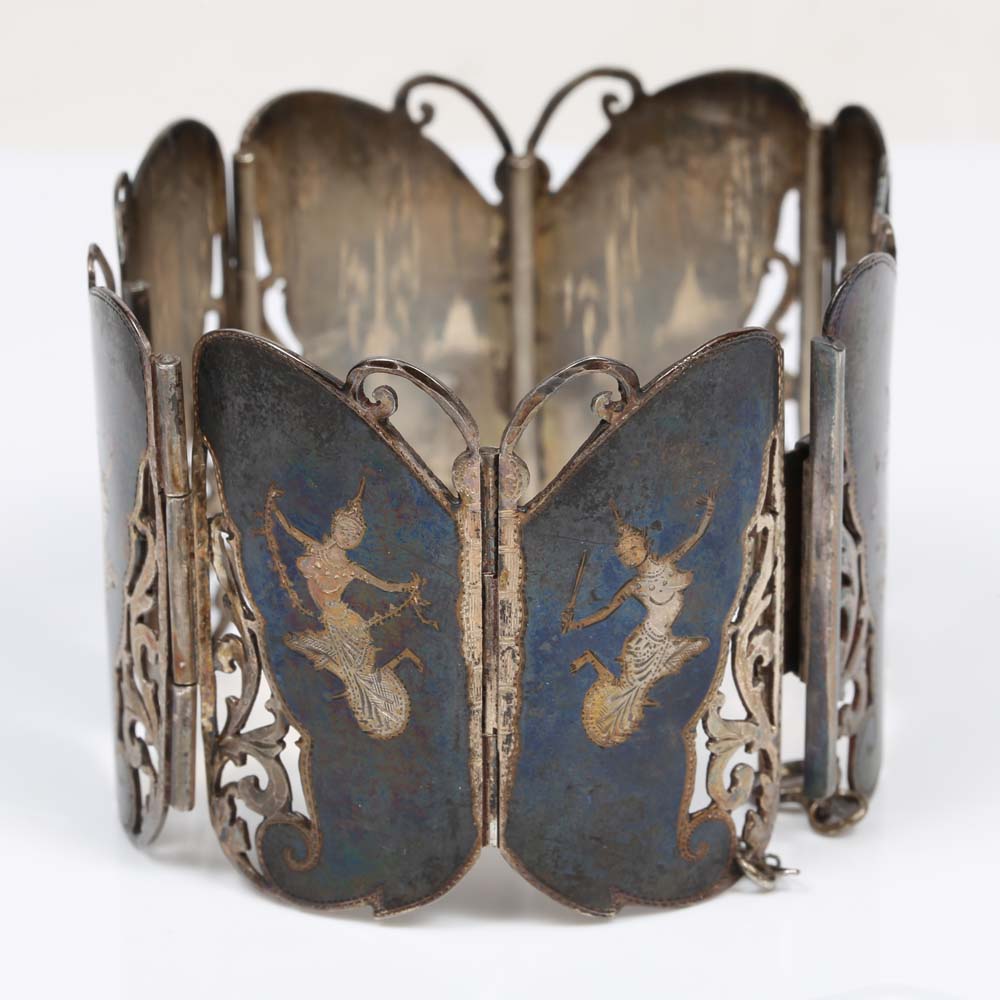 Vintage Sterling Silver Nielloware Enameled Thai Bracelet
