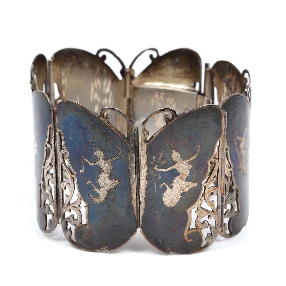 Vintage Sterling Silver Nielloware Enameled Thai Bracelet