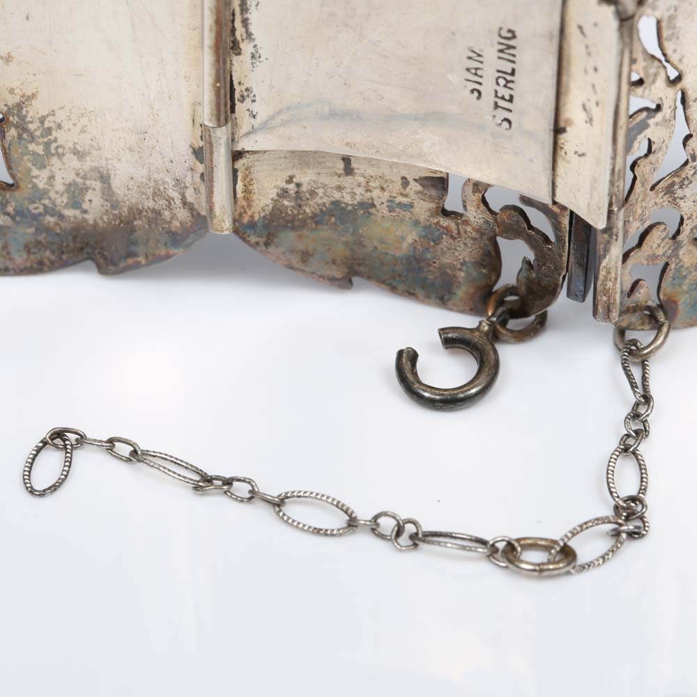 Vintage Sterling Silver Nielloware Enameled Thai Bracelet