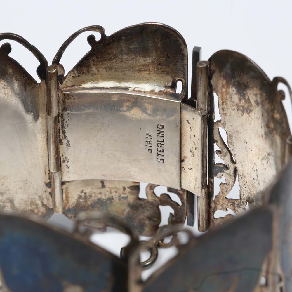 Vintage Sterling Silver Nielloware Enameled Thai Bracelet