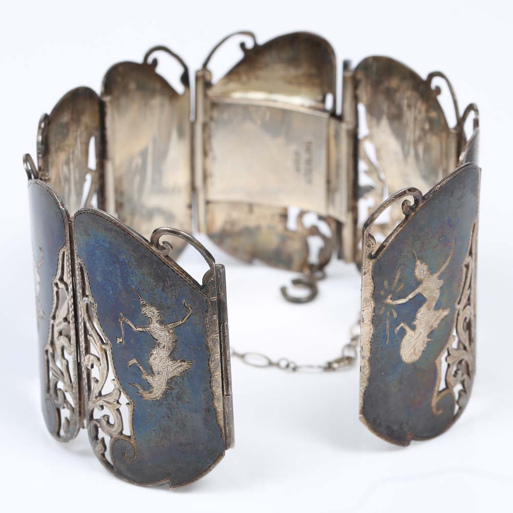 Vintage Sterling Silver Nielloware Enameled Thai Bracelet