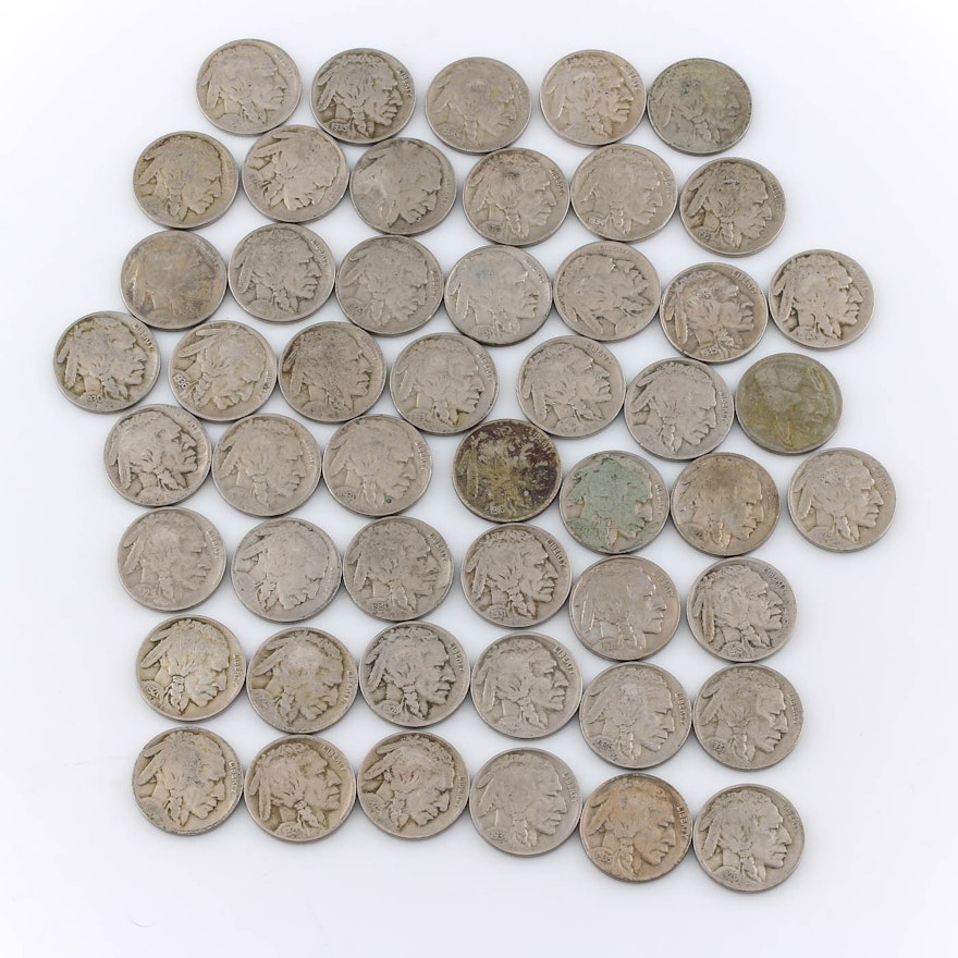 Group of Fifty Buffalo Nickels of Varying Years