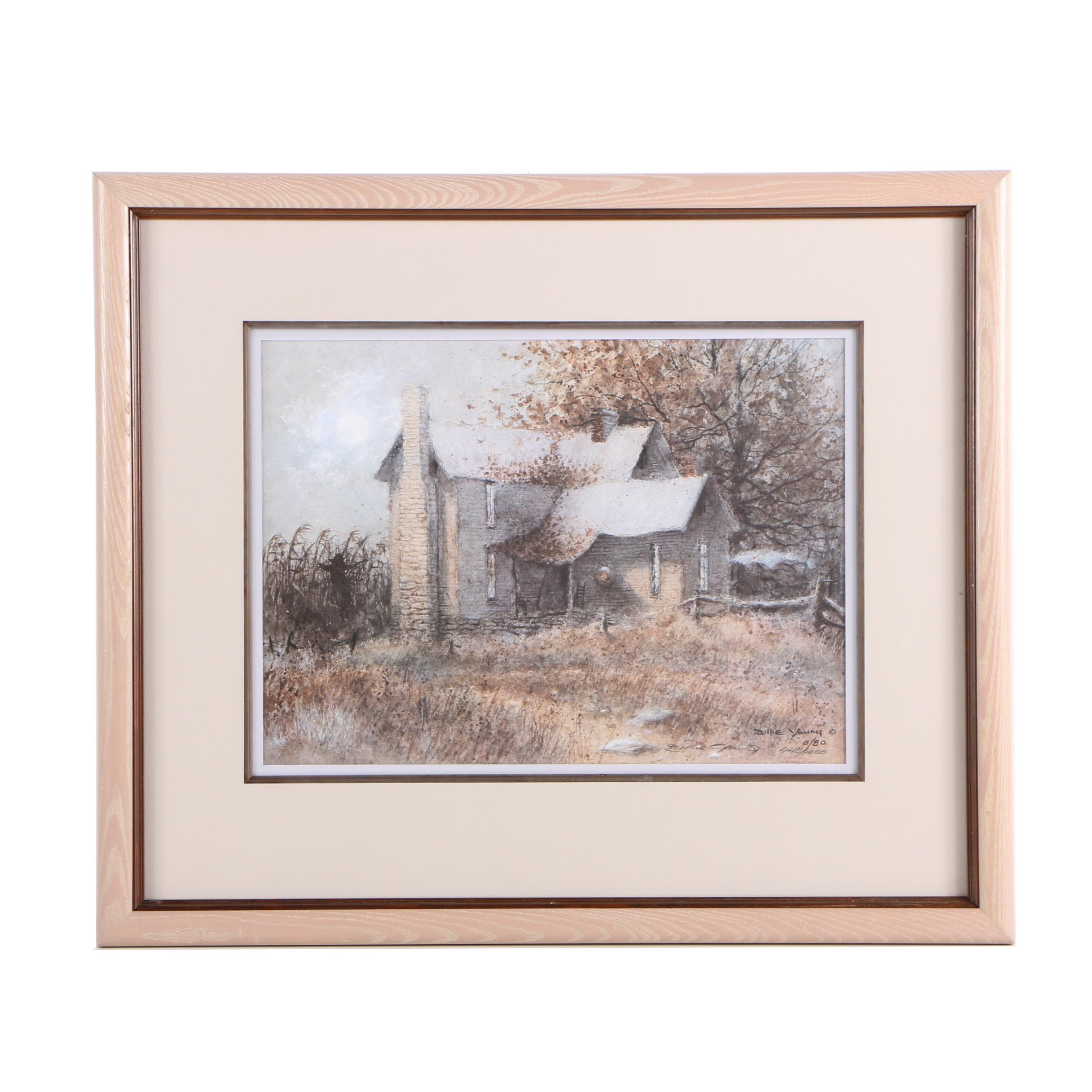 Billie Young Limited Edition Offset Lithograph of Country Home