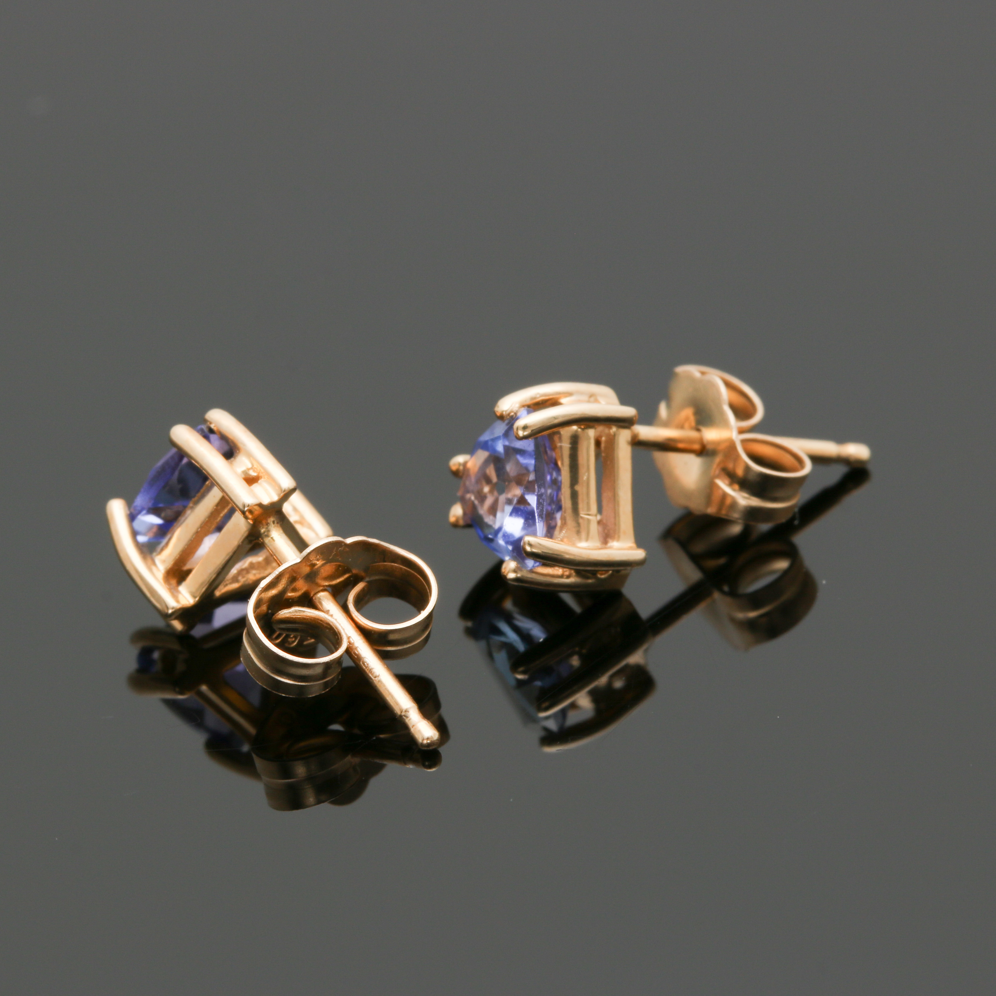 14K Yellow Gold Tanzanite Stud Earrings